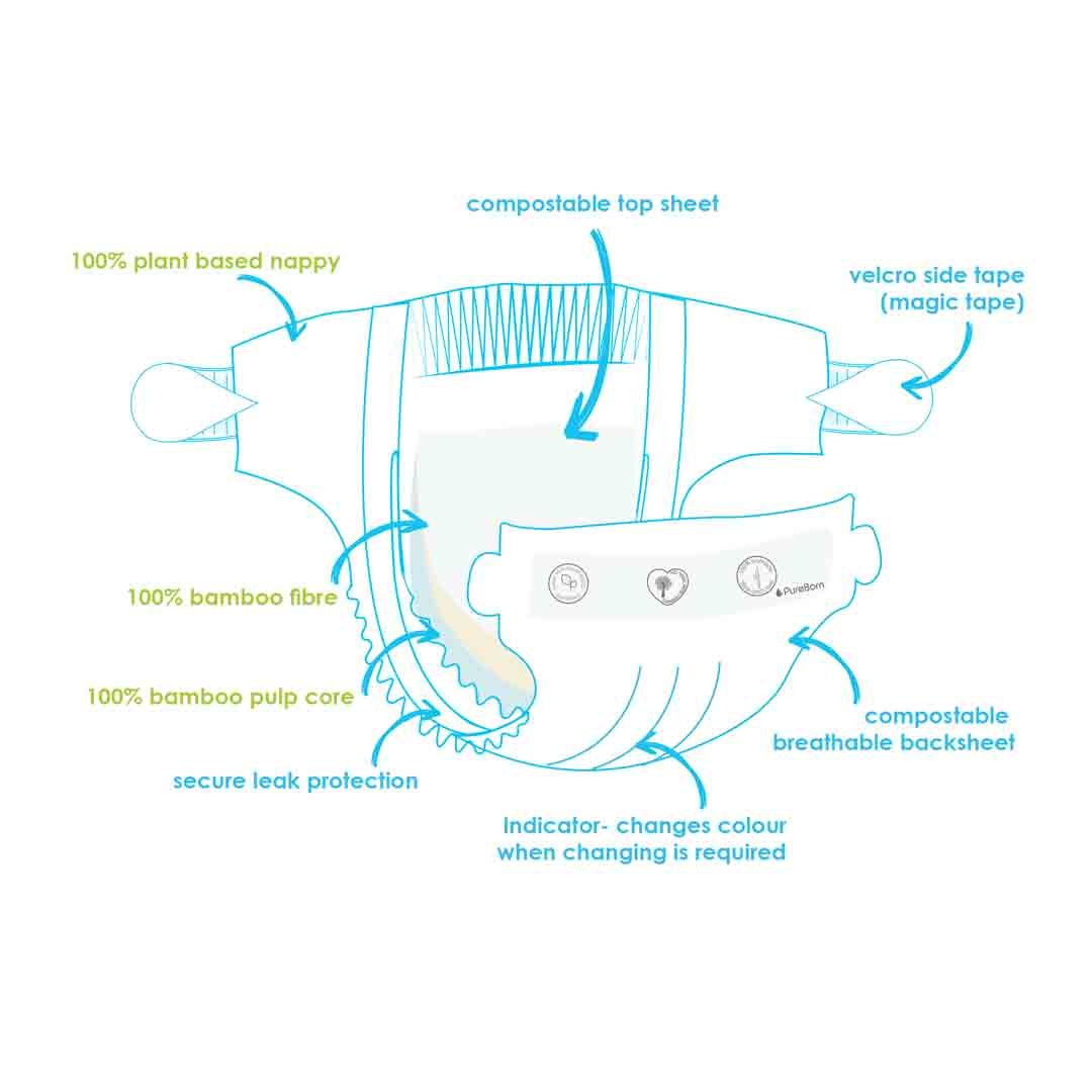 PureBorn Nappy | Size 3 | 5.5 - 8 Kg | Assorted Prints