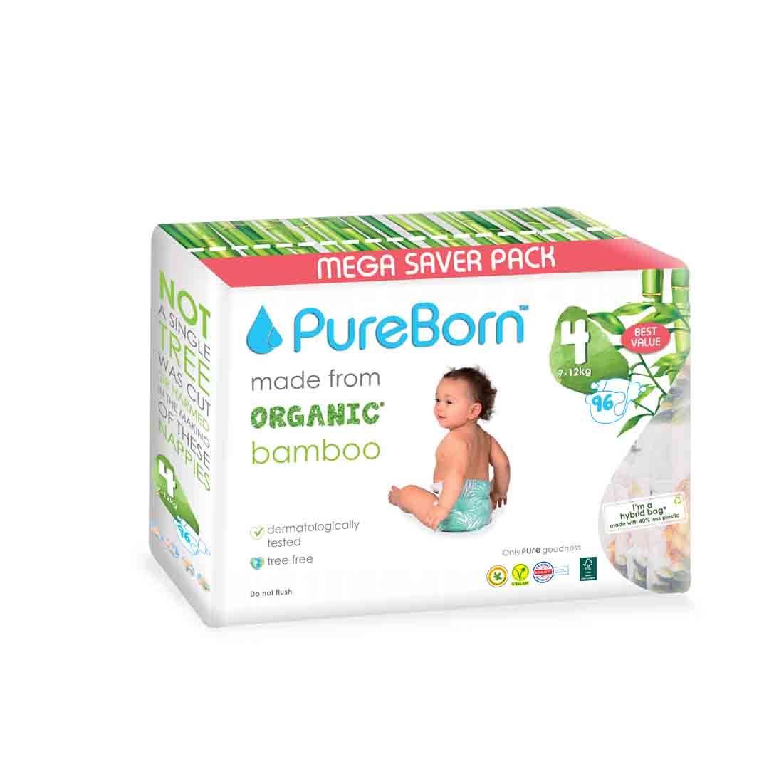 Pureborn Nappy | Size 4 | 7 - 12 Kg | Assorted Prints