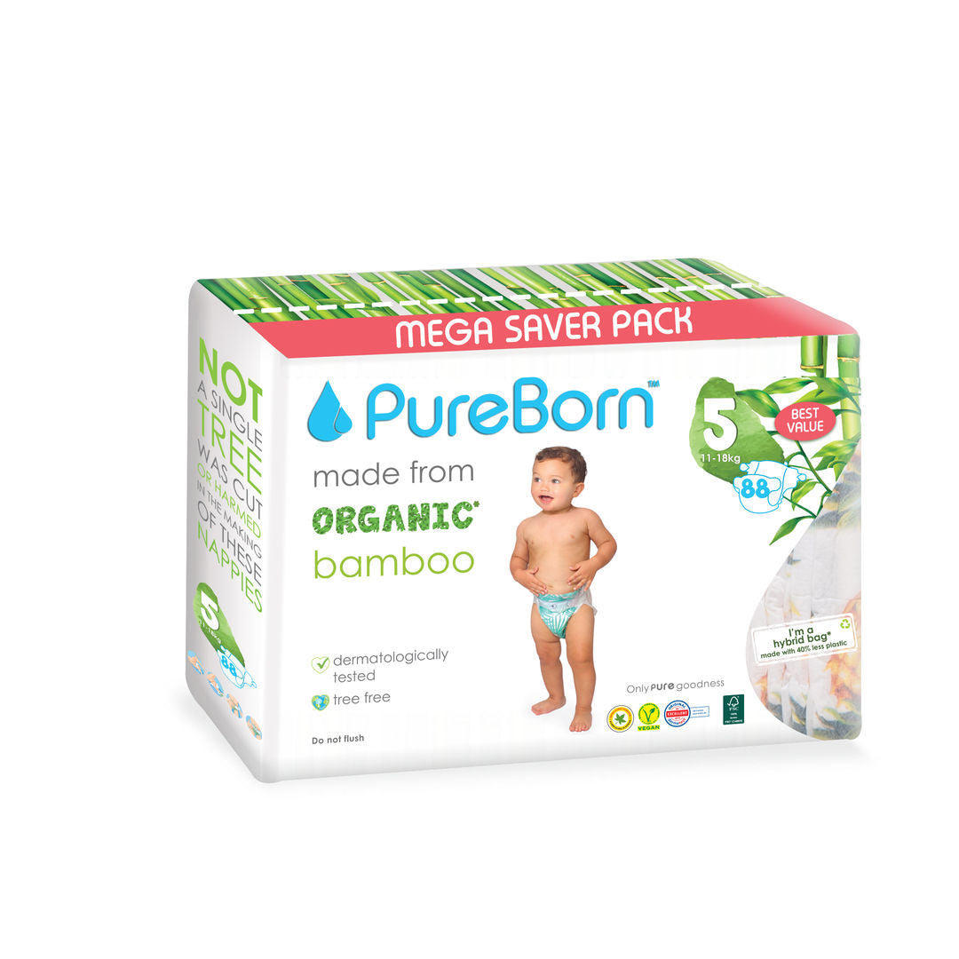 PureBorn - Size 5 Value Pack Nappy 11 - 18 Kg 88 Pcs | Leopard