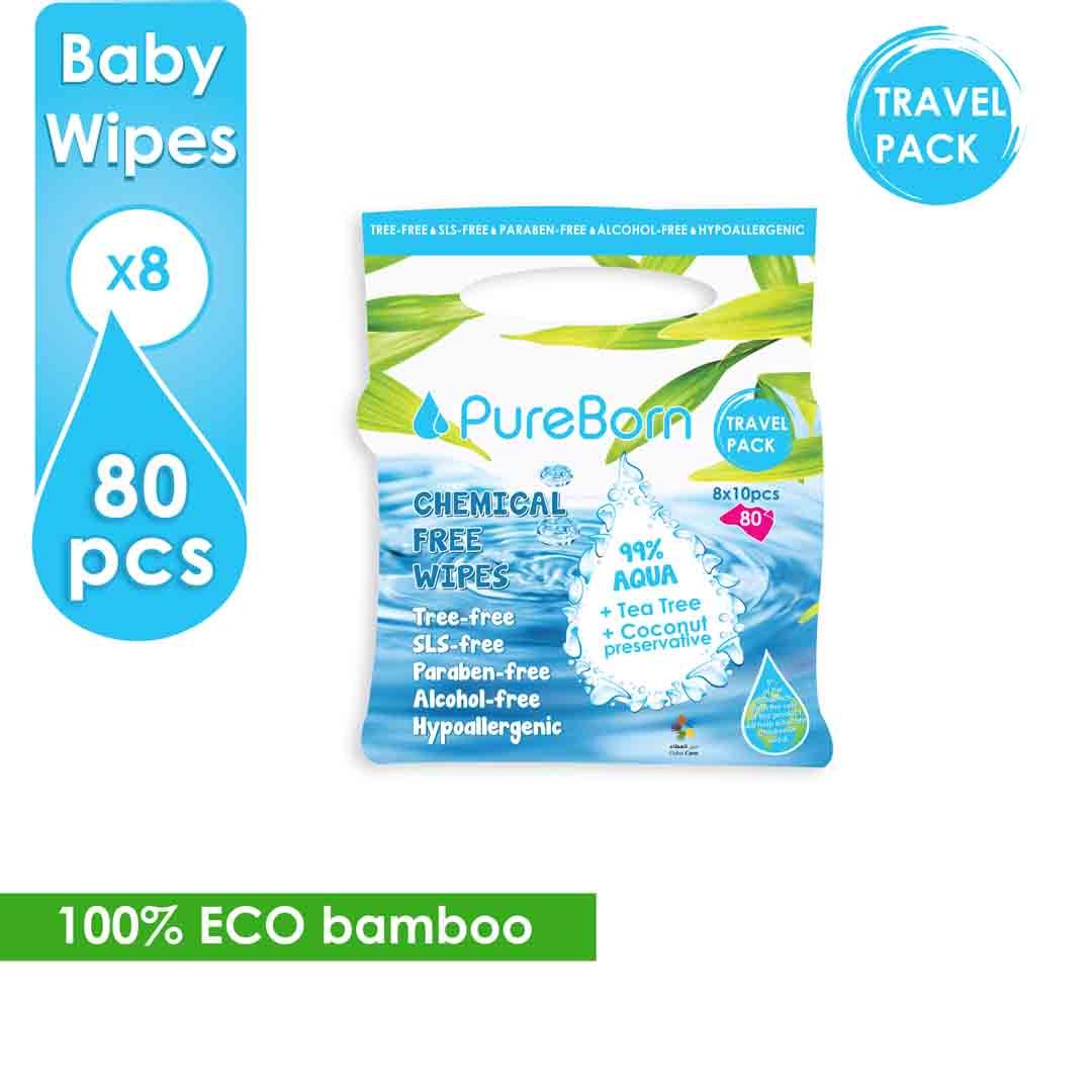 Pureborn - Travel Wipes 10's X 8 Pck