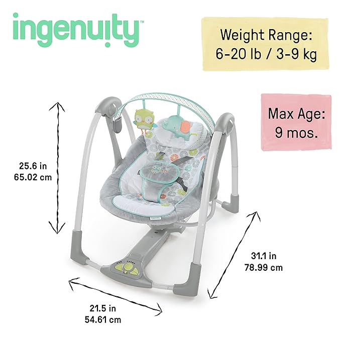 Ingenuity - Swing 'N Go Portable Swing Hugs & Hoots | 0-9 M