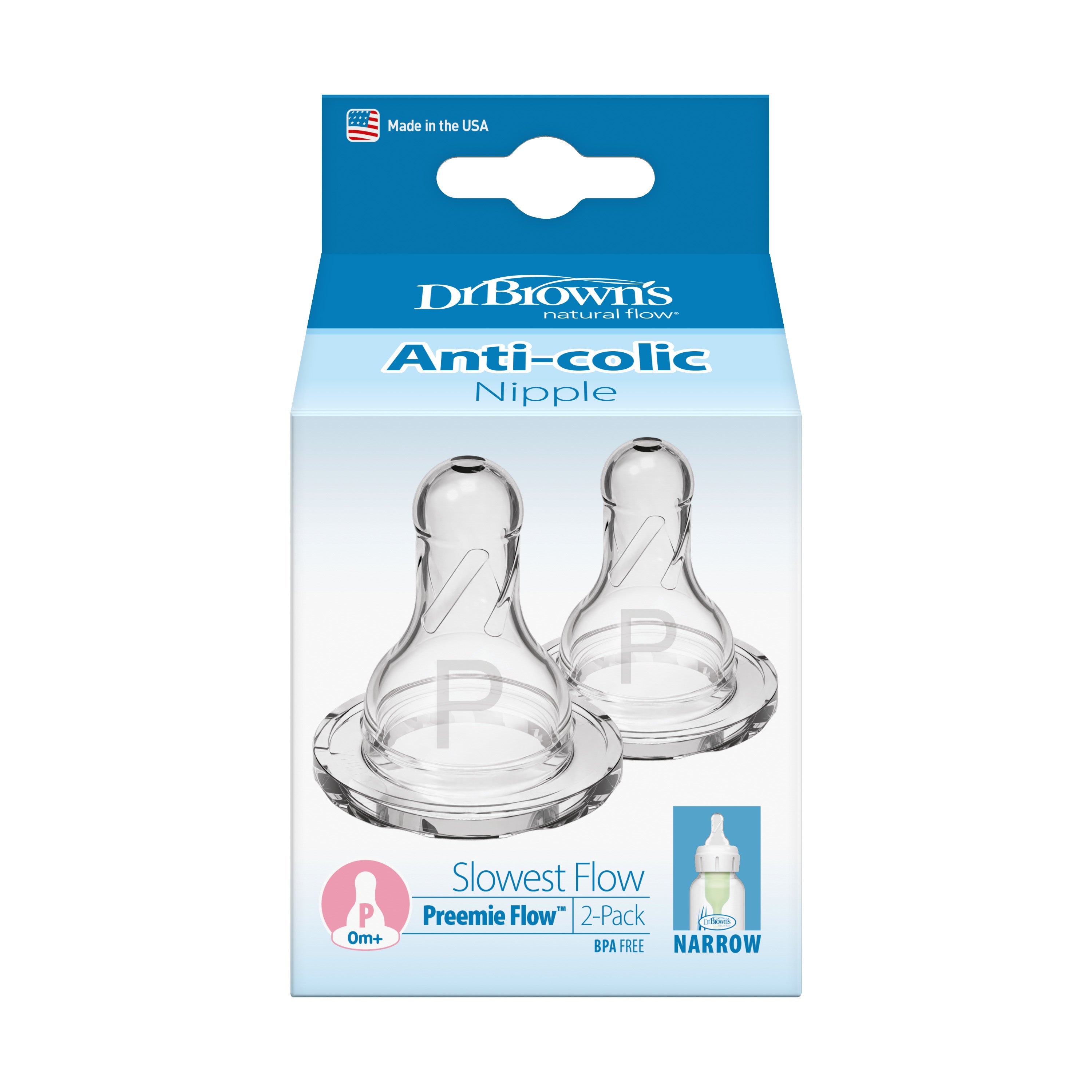 Preemie Flow Silicone Narrow Nipple, 2-Pack