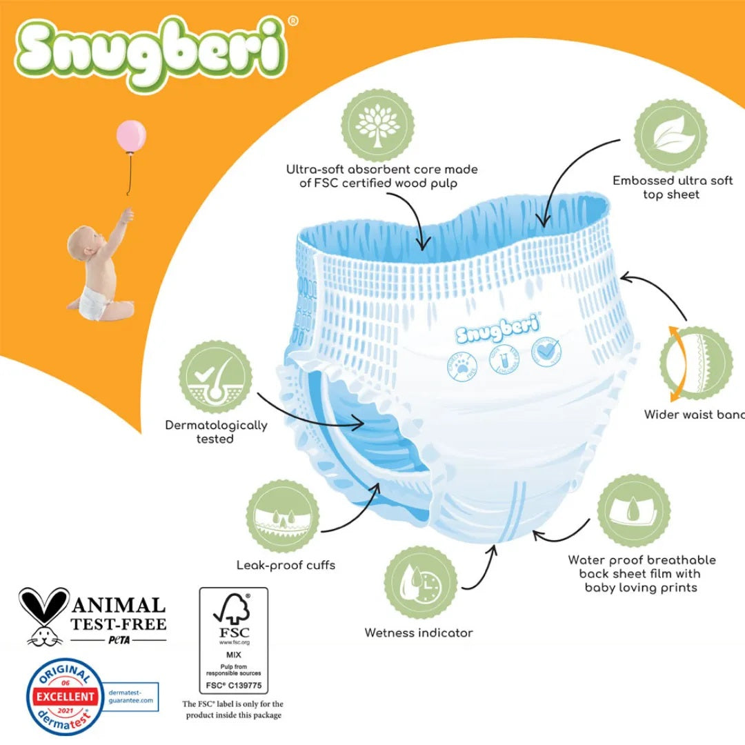 Snugberi Premium Eco Friendly Diaper Pants | Size 5 | X Large | 11 - 18Kg | 22 Pcs