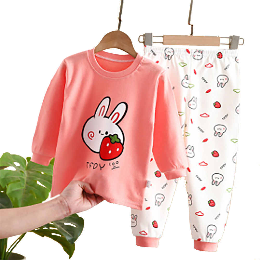 Ministry of Style - Bunny Pink and Printed Pant set for Girls - 2Y-3Y