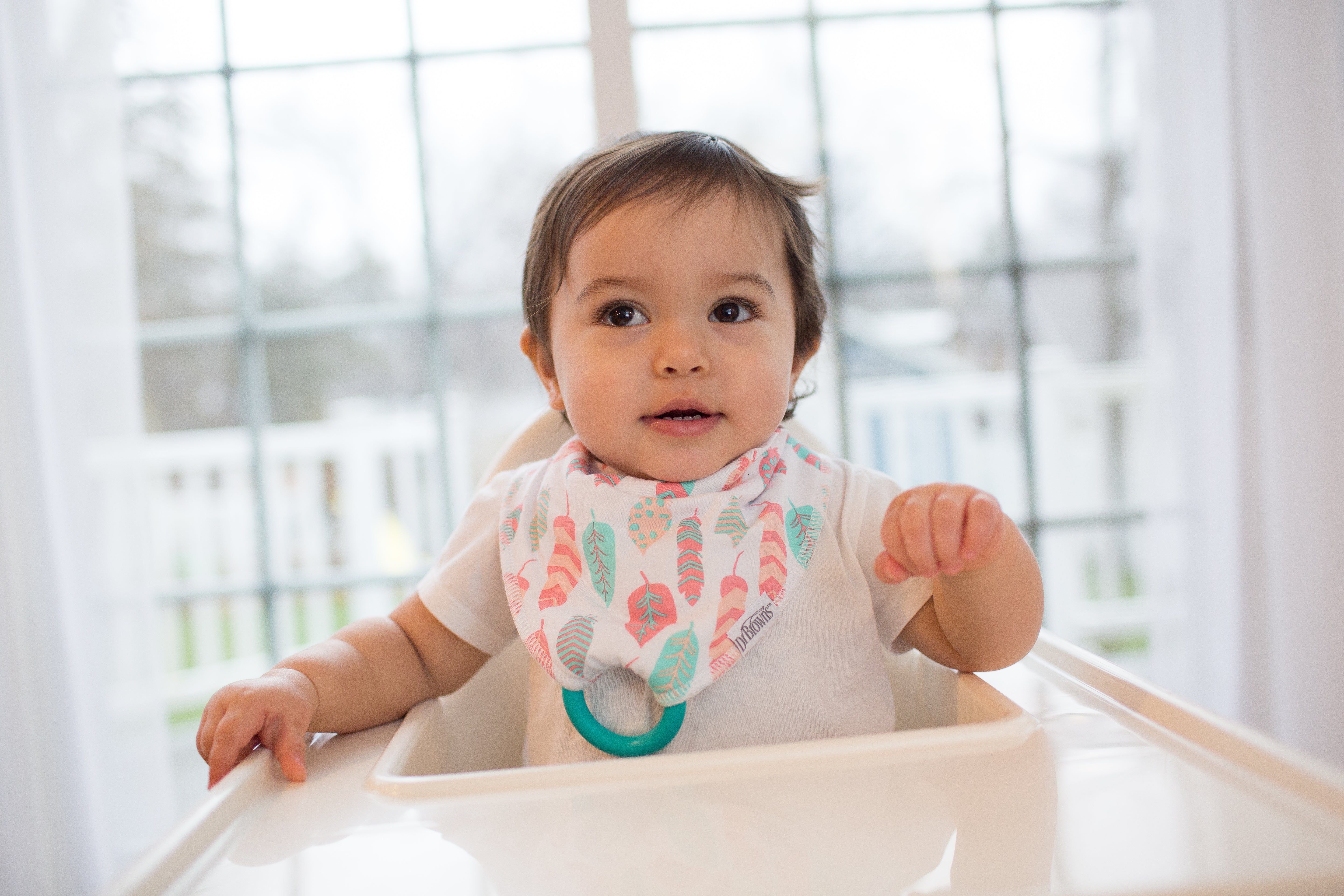 Bandana Bib w/ Teether, 2-Pack, Feathers/Dots (includes ONE Turquoise Teether)