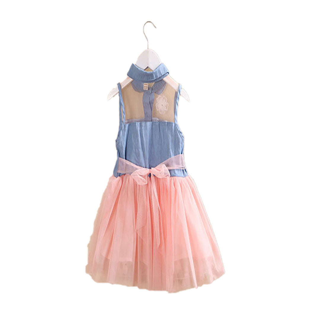 Ministry of Style - Denim Blue and Pink Flared Sleeveless Frock -18M-24M