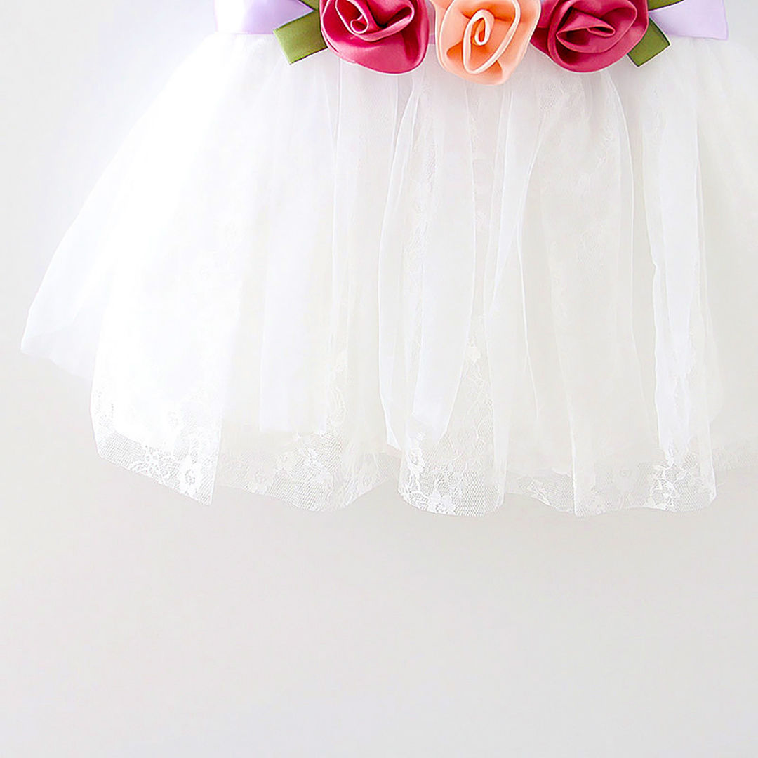 Ministry of Style - Princess White with Floral Band Cap sleeves Party Frock - 3Y-4Y