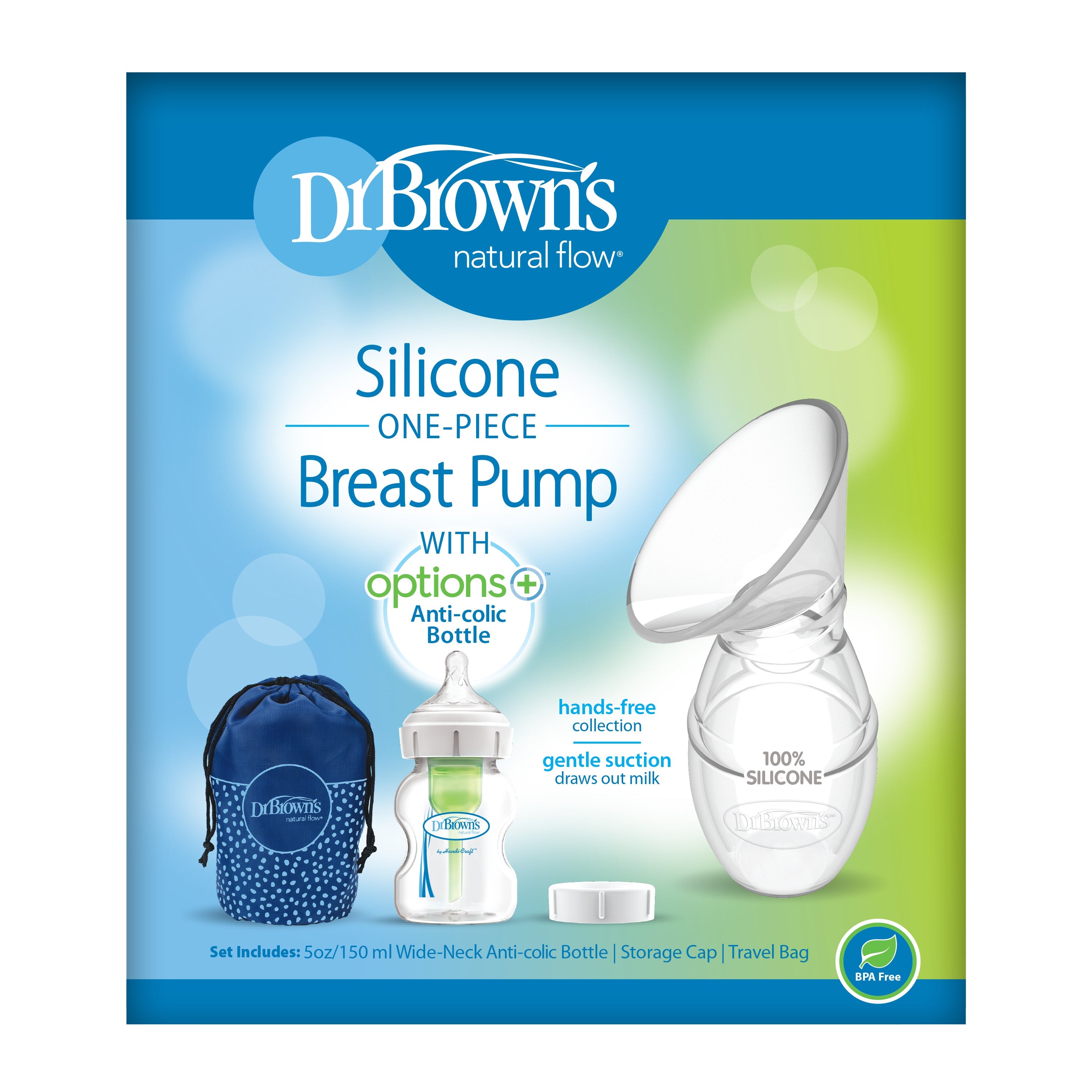 One-Piece Silicone Breast Pump w/ 150 ml PP W-N Options+ Bottle 