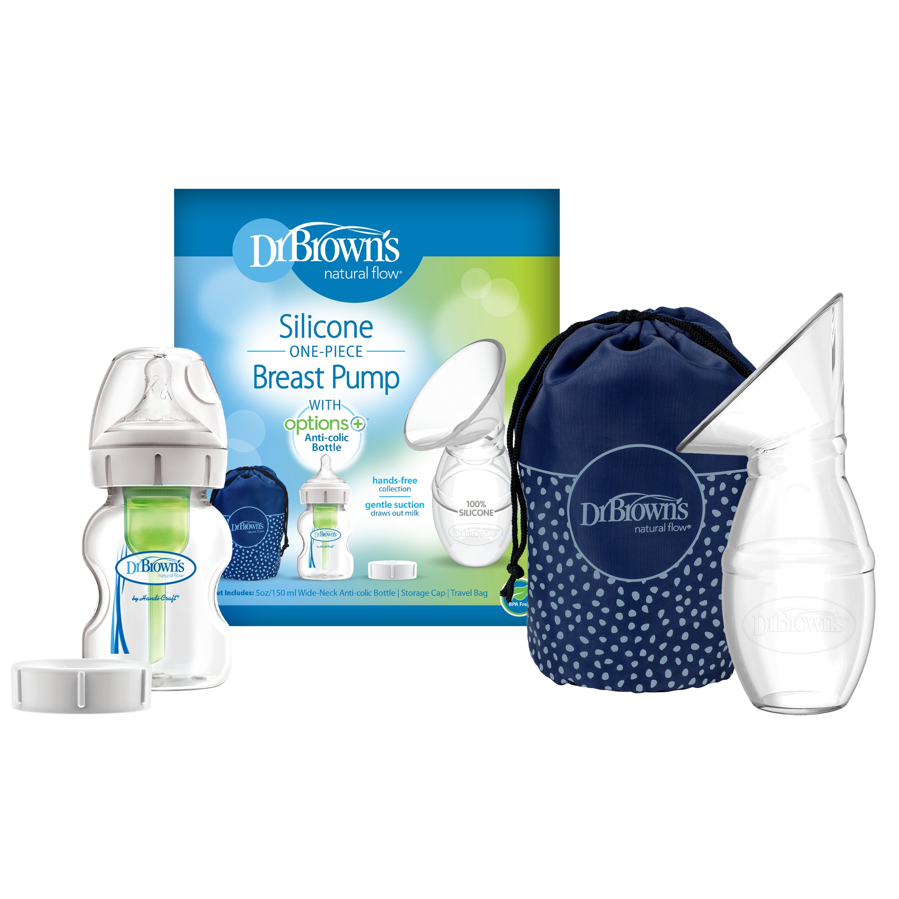 One-Piece Silicone Breast Pump w/ 150 ml PP W-N Options+ Bottle 