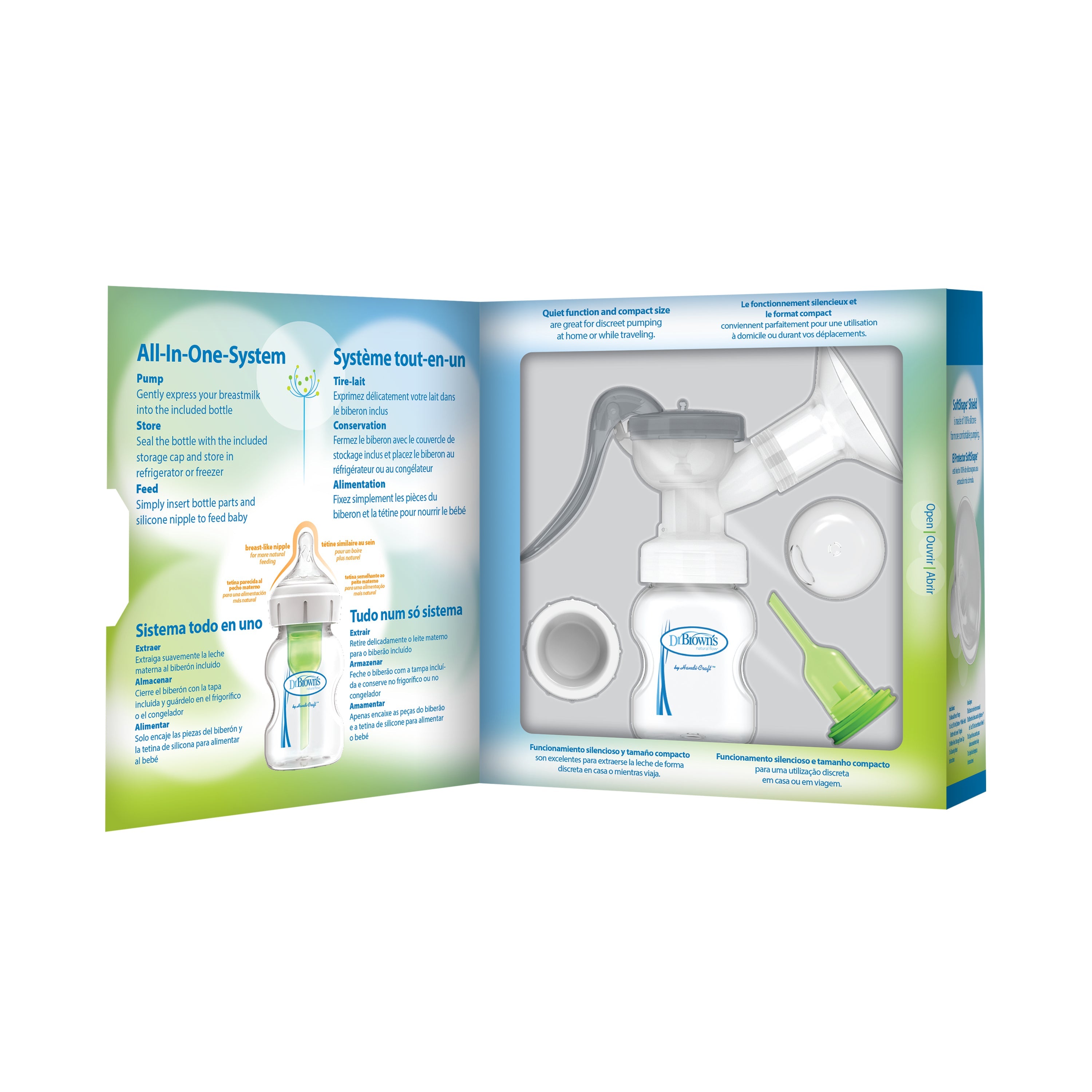 Manual Breast Pump w/ SoftShape™ Silicone Shield (includes 1x150 ml PP W-N Options+ bottle w/ L1 nipple and storage cap).