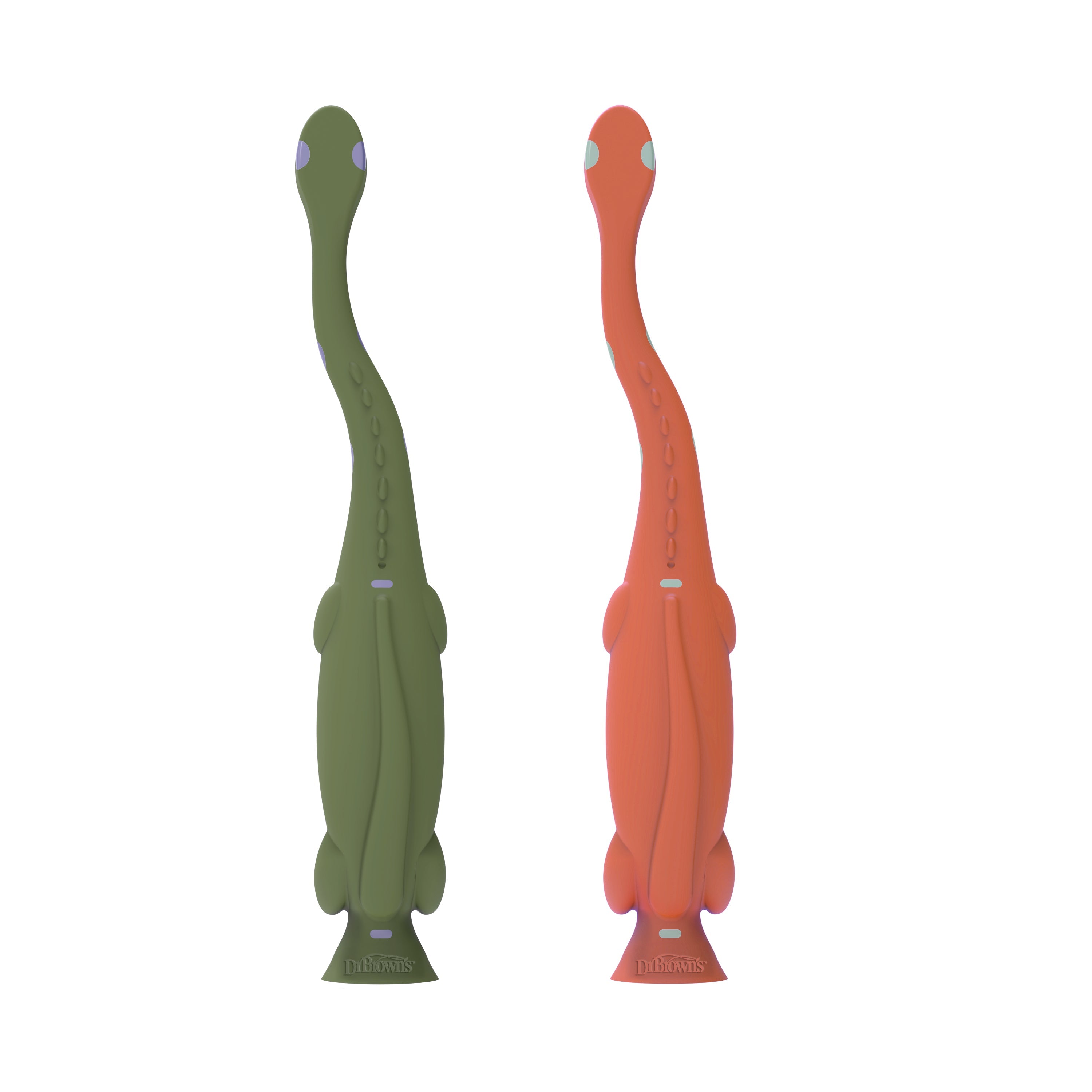 Toddler Toothbrush, Dinosaur, Green & Orange, 2-Pack
