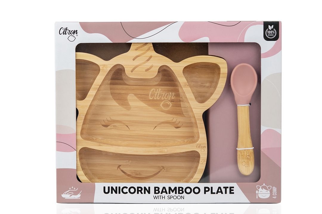 Citron - Organic Bamboo Plate & Spoon | Unicorn Blush Pink