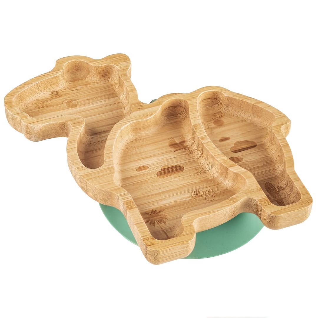 Citron - Organic Bamboo Plate Suction & Spoon | Camel Pastel Green