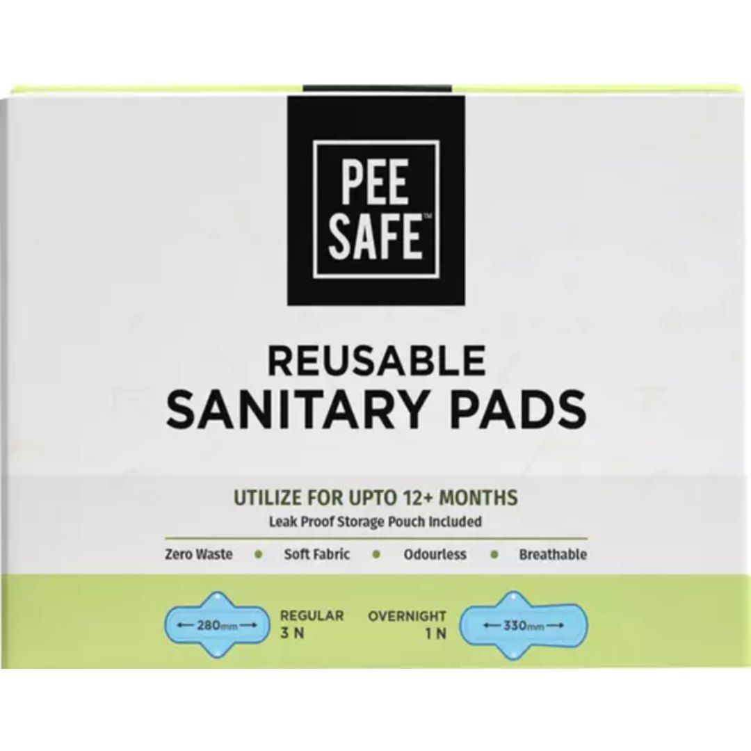 Pee Safe - Reusable Sanitary Pads | 5N (3 Regular Pads + 1 Overnight Pad + 1 Leak Proof Pouch)