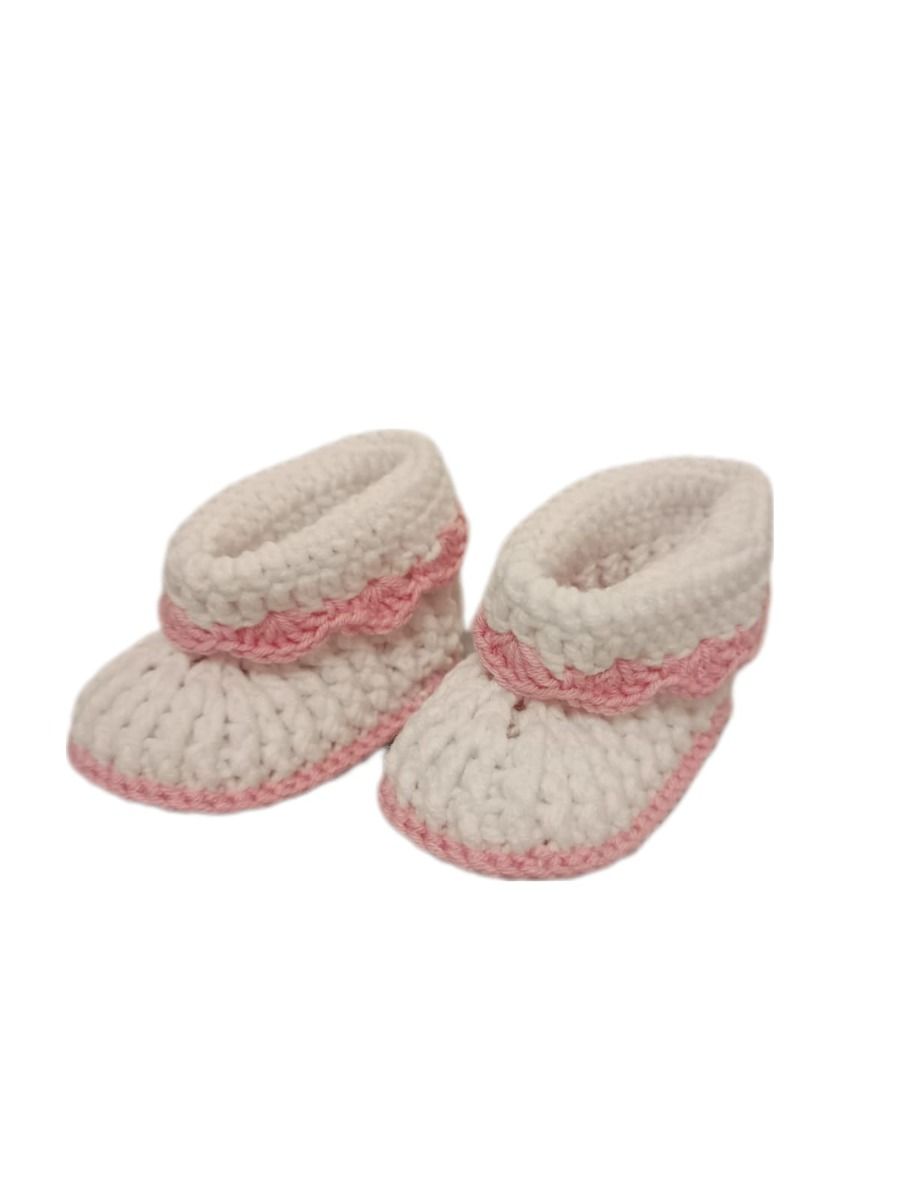 Pikkaboo - Heavenly Hugs Handmade Crochet Booties | Pink And White