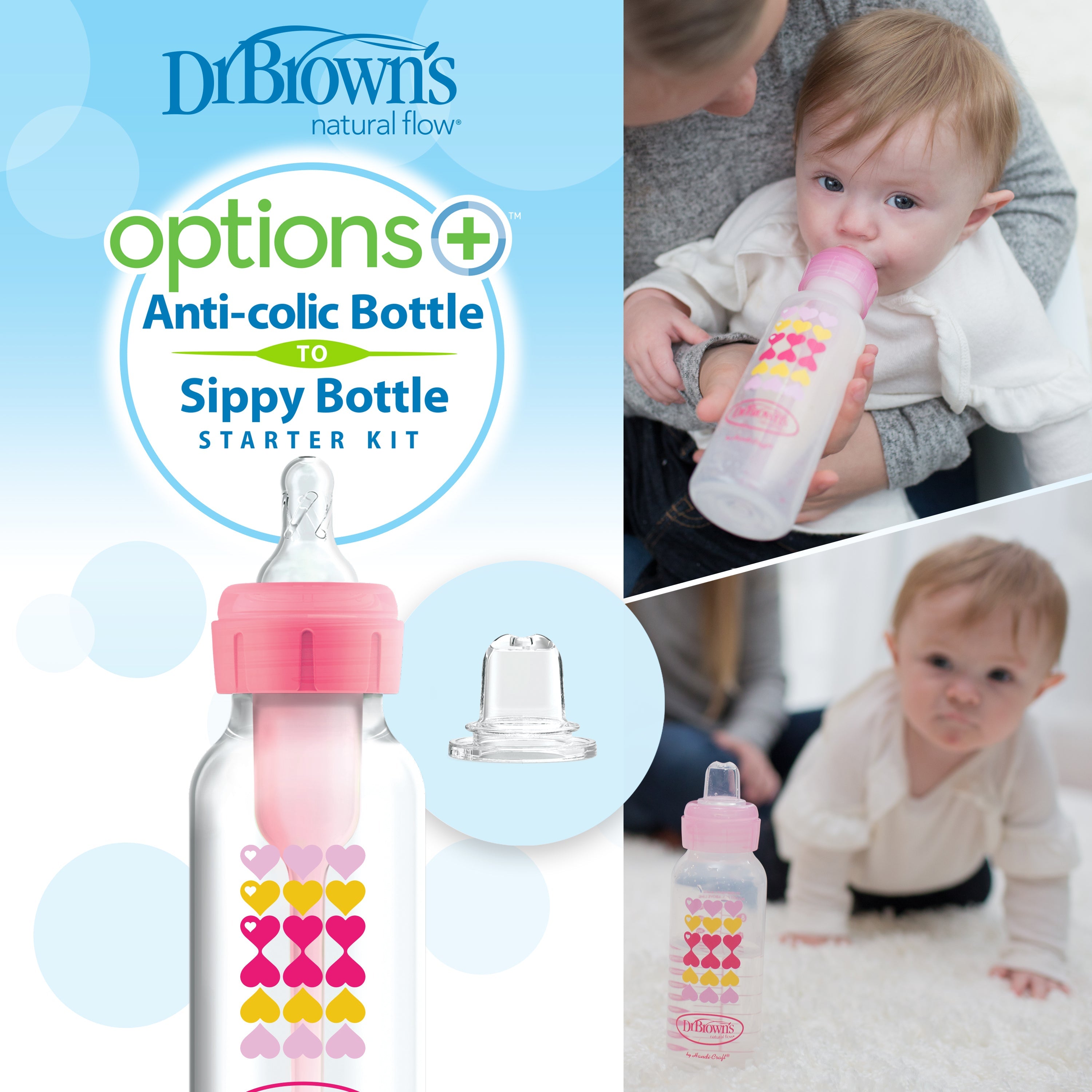 8 oz/250 mL PP Narrow Options+ Bottle to Sippy Starter Kit,  (+L3 Nipple)