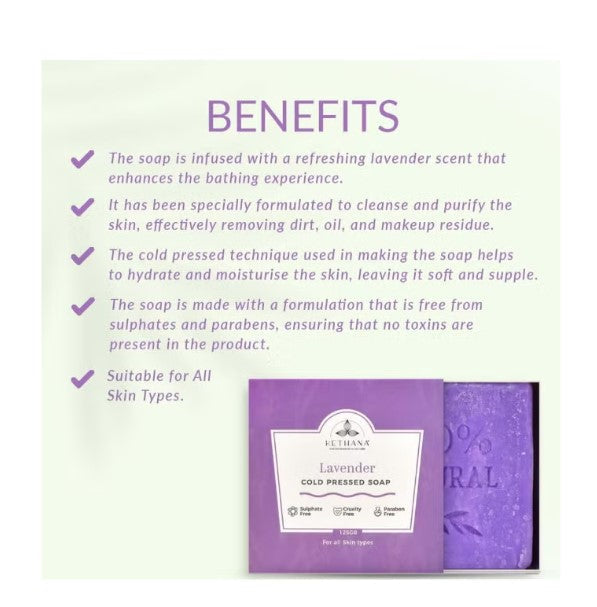 Kethana - Lavender  Soothing Cleansing  Bar |Cold Pressed Soap | 125 gms