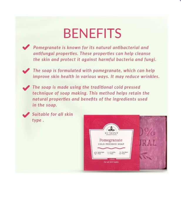 Kethana - Pomegranate  Refreshing Cleansing  Bar | Cold Pressed Soap | 125 gms