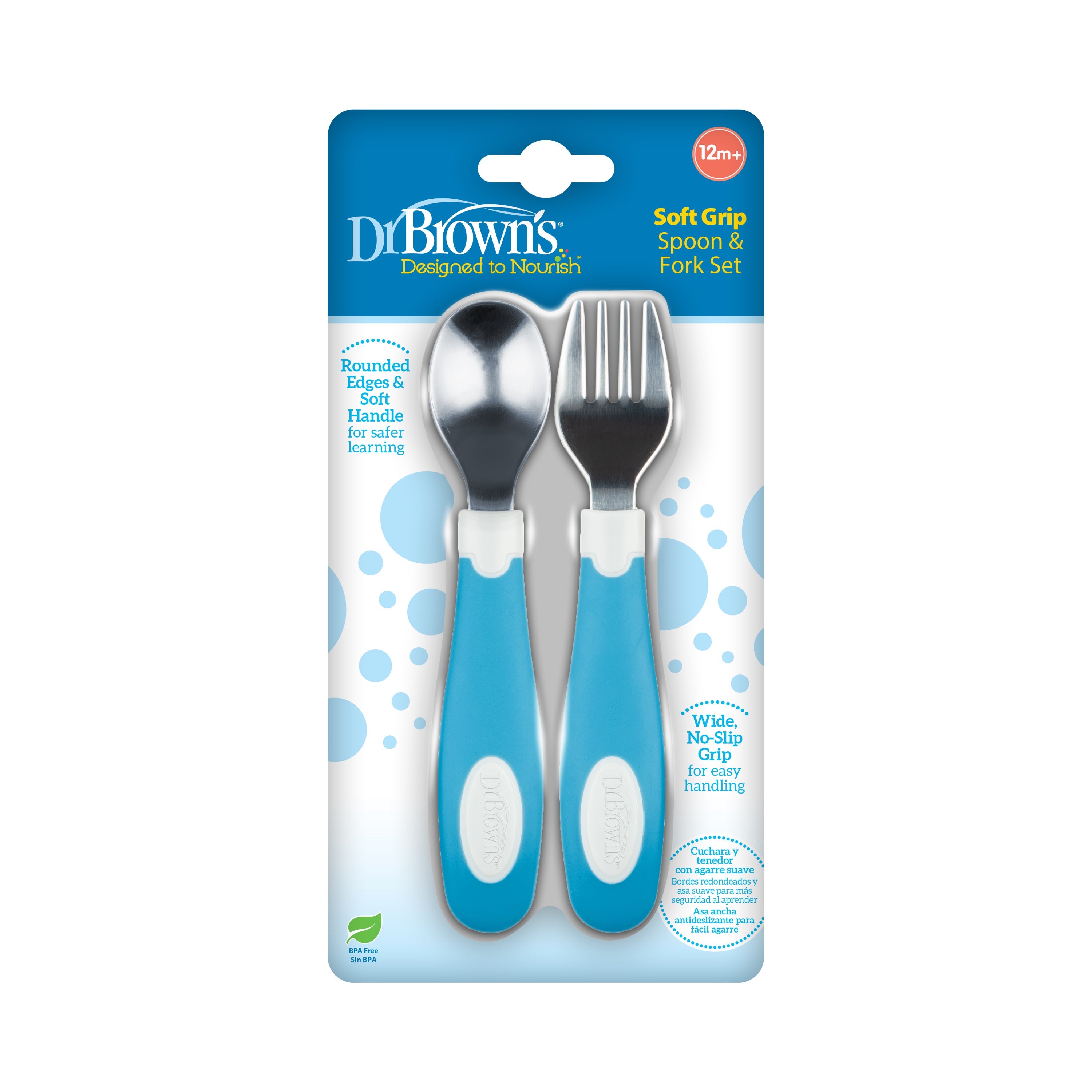 Soft Grip Spoon & Fork Set, Blue