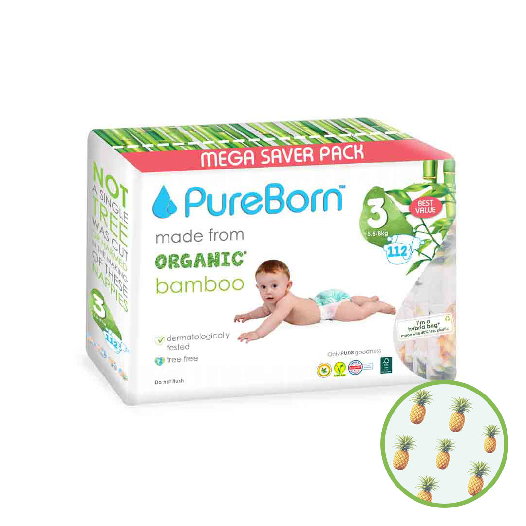 PureBorn Nappy | Size 3 | 5.5 - 8 Kg | Assorted Prints